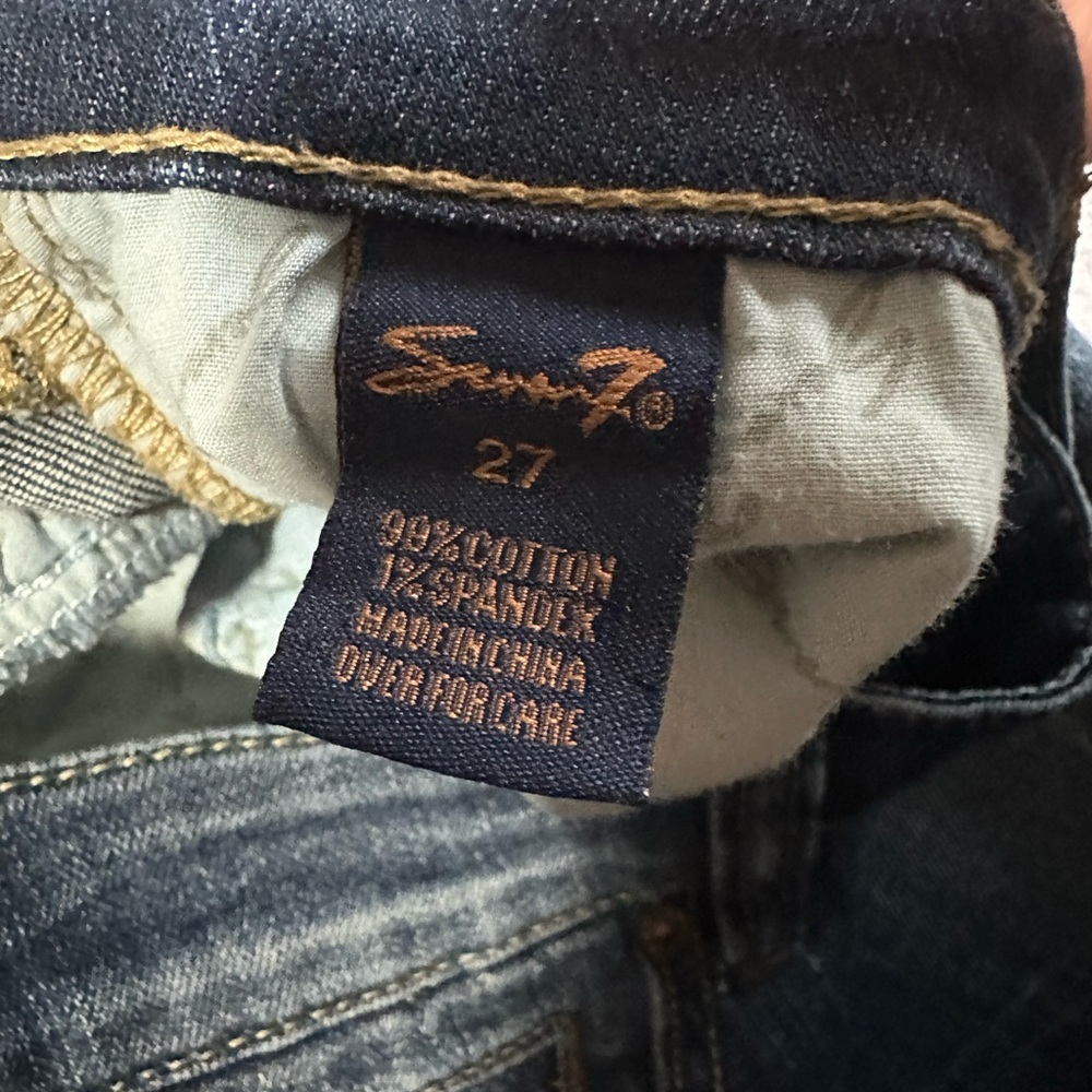 Seven7 Women's Distressed Dark Blue Jeans - Picture 3 of 3